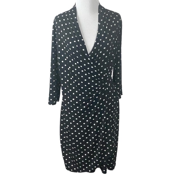 Clara Sunwoo Faux Wrap Dress Polka Dot Wrinkle Free Size Small Business V Neck - Picture 1 of 8